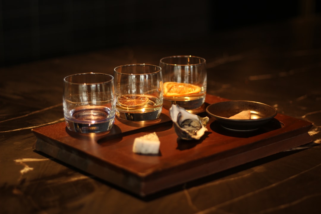 whisky tasting flight board wooden table selection