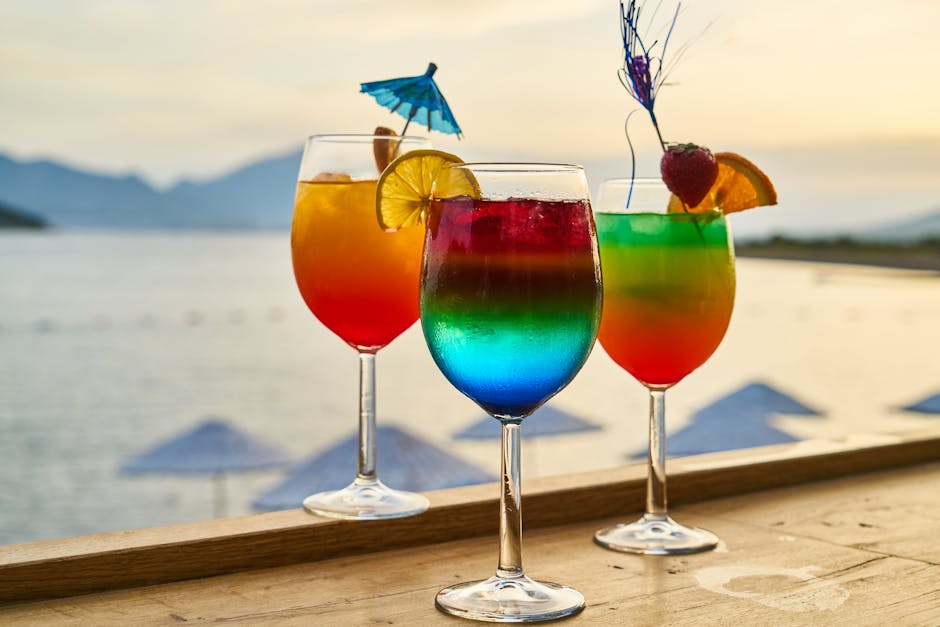 caribbean rum cocktails tropical bar sunset
