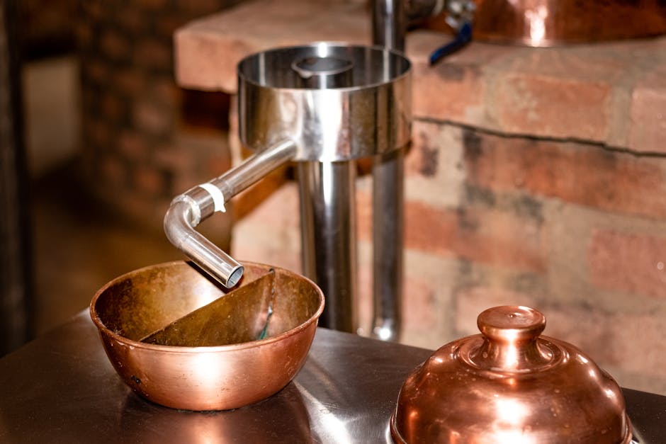 European craft gin distillery, botanical ingredients, copper pot still